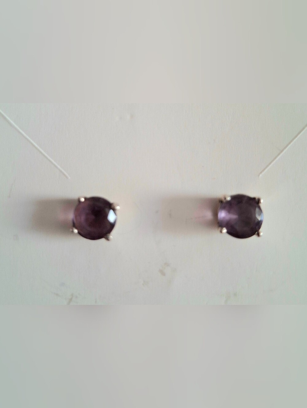 Amethyst Gemstone Stud Earrings - Picture 2 of 3